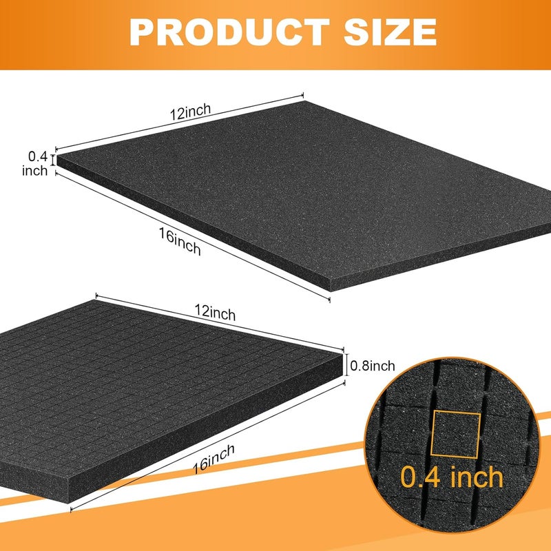 Eunice 4Pcs 16 x 12 x 0.4 Inch Polyurethane Foam Sheets & 4Pcs 16 x 12 x 0.8 Inch Cuttable Foam Inserts for Cases, Packing Foam Pads for Tool Box, Camera Storage and Crafts - Image 2